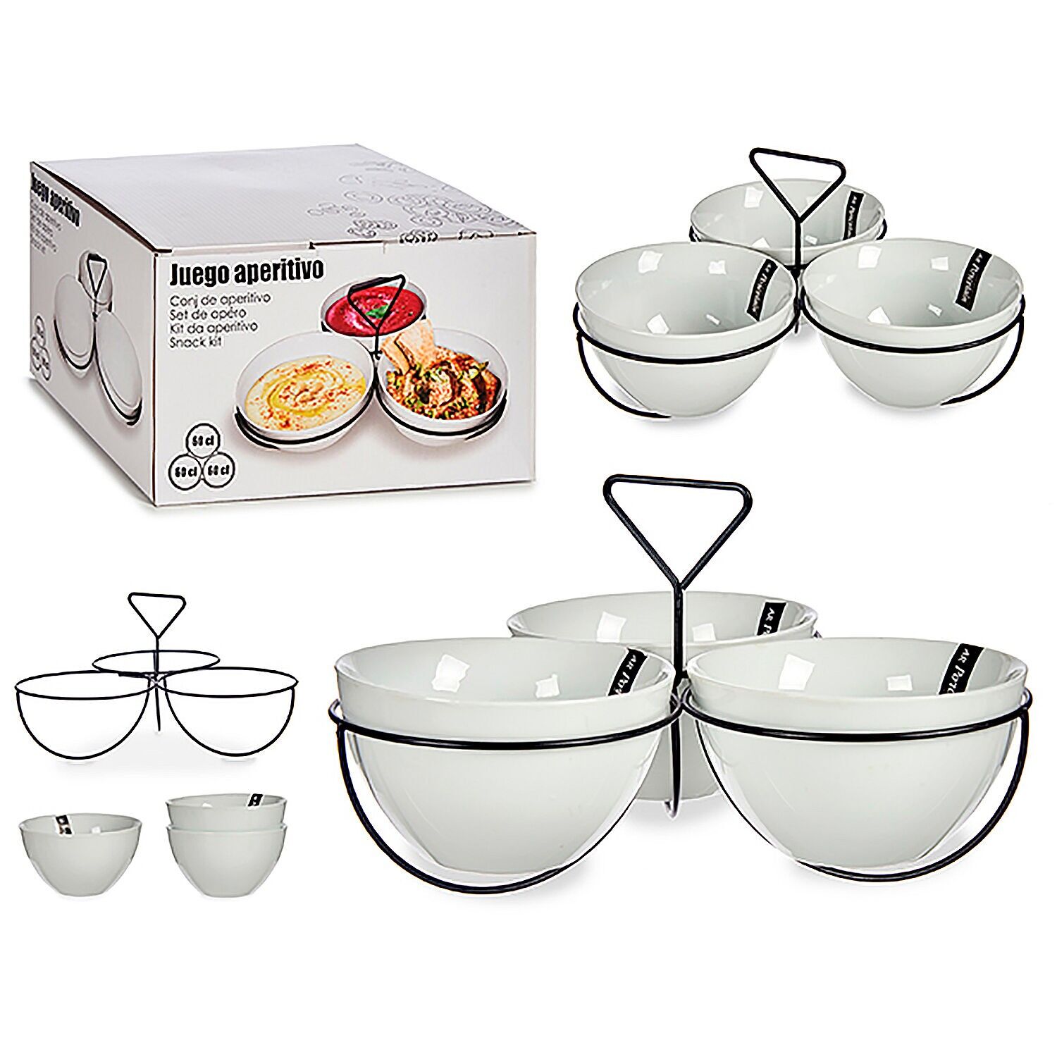 Juego de 3 bols en porcelana blanca. Color:Blanco 