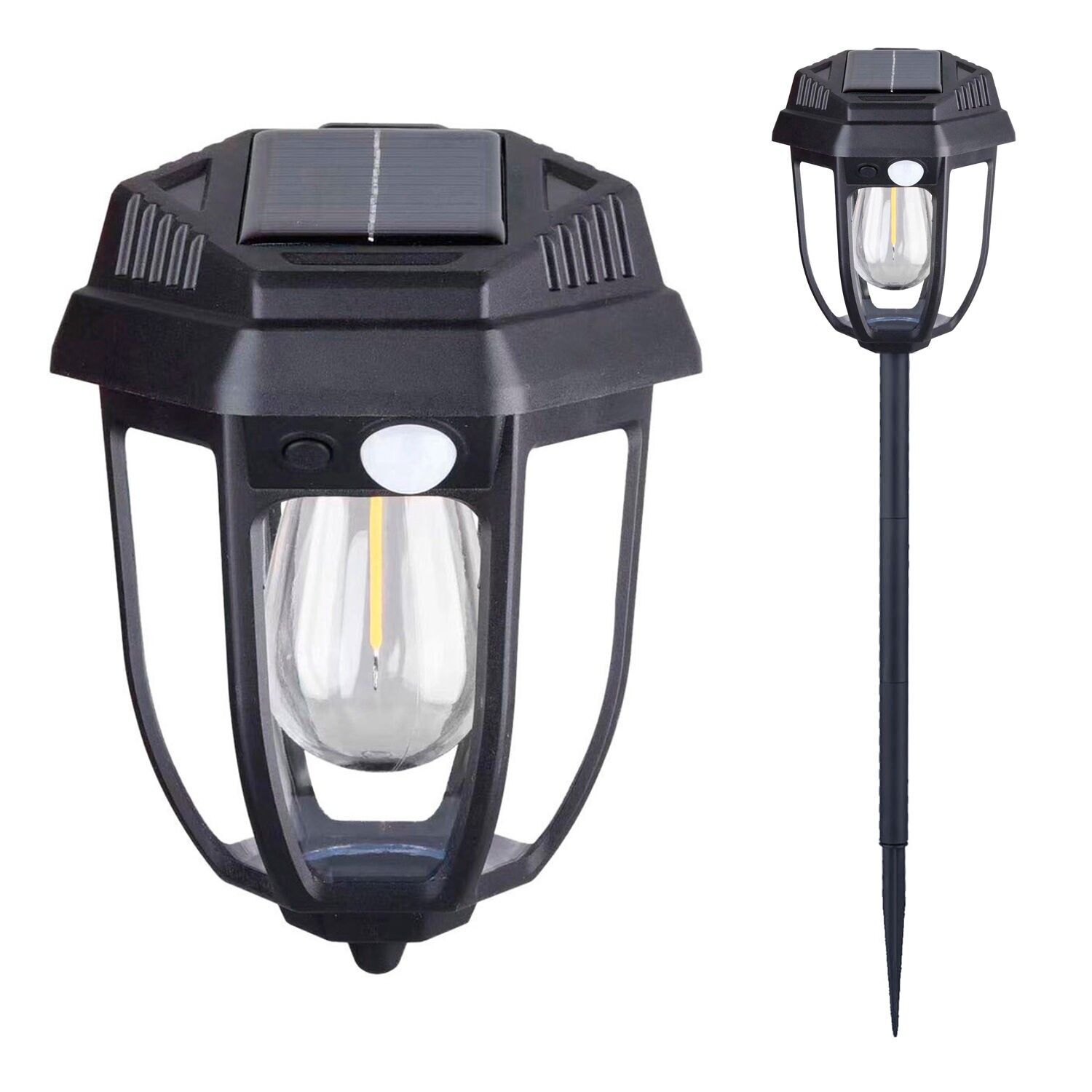 Wandleuchte mit 1 LED-Glühbirne, Solarladefunktion, intelligenter Ladefunktion und Bewegungssensor. 3 Nutzungsmodi mit 1200 mAh, 600 lm und 18 W. Regendicht. Inklusive Bodenständer. Farbe: Schwarz