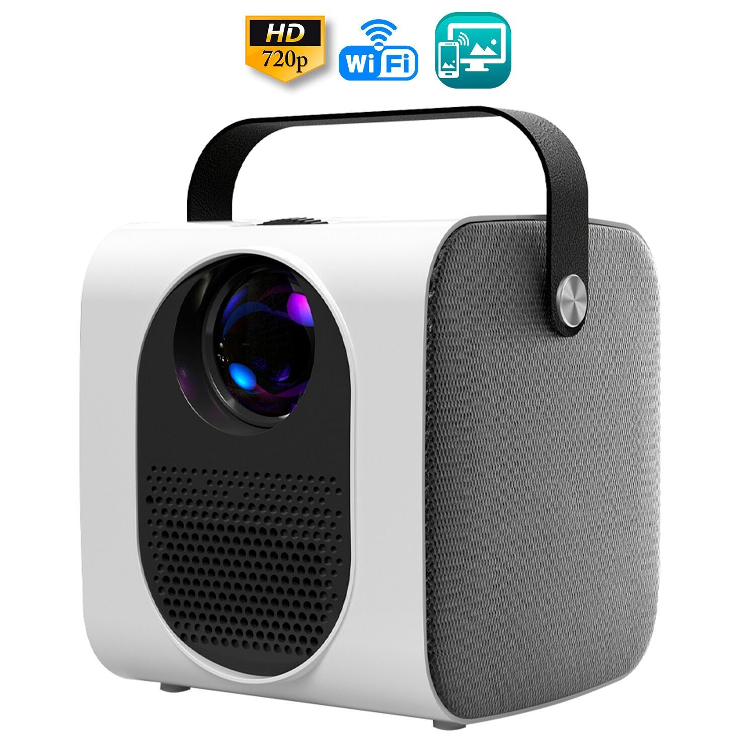 Q1 WiFi LCD-Projektor mit nativer HD720P-Auflösung, Bildschirmspiegelung für iOS und Android.USB/HDMI/AV. Von 37 bis 170 Zoll, 1000:1. Mit Fernbedienung.Farbe: Weiß