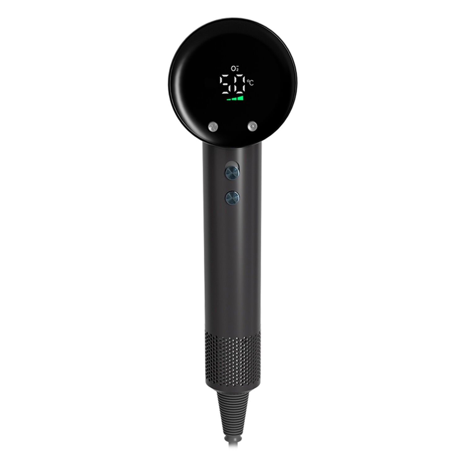 Haartrockner mit 1400 W Leistung, Kaltluftmodus und 3 Heißluftstufen, jeweils mit 3 Geschwindigkeitsstufen.Farbe: Grau