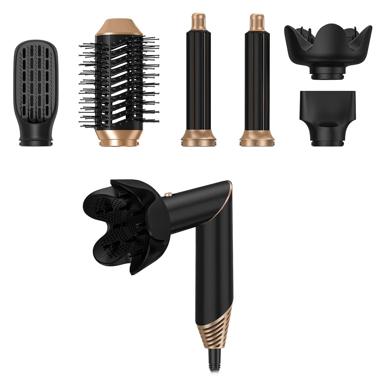 Sèche-cheveux pliable 5 en 1 avec technologie ionique, puissance de 1000 W et 3 niveaux de température réglables. Couleur : Noir