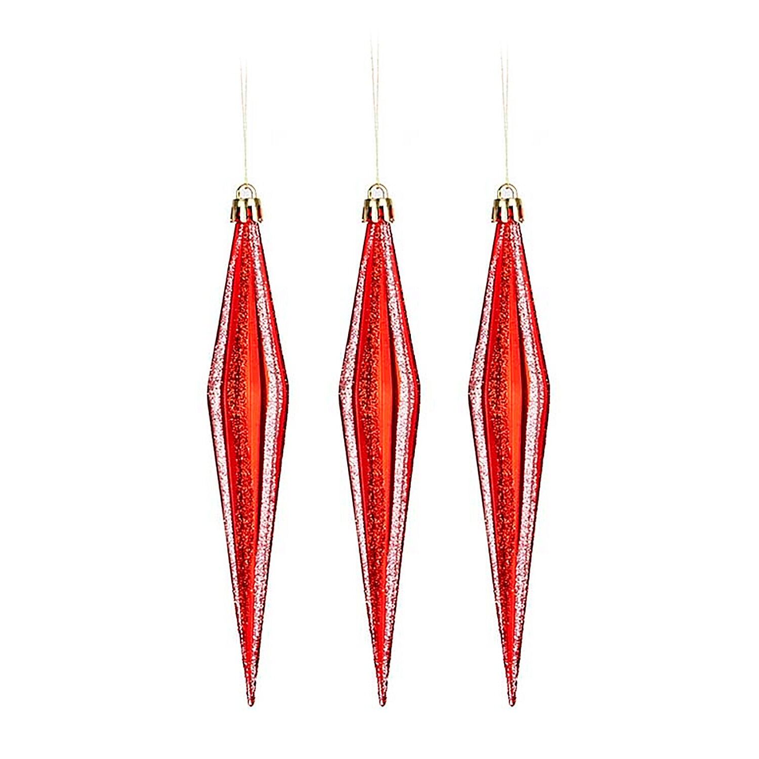 Set aus 3 länglichen Weihnachtskugeln von 17 cm Länge in Rot und Hellrosa.Farbe: Rot