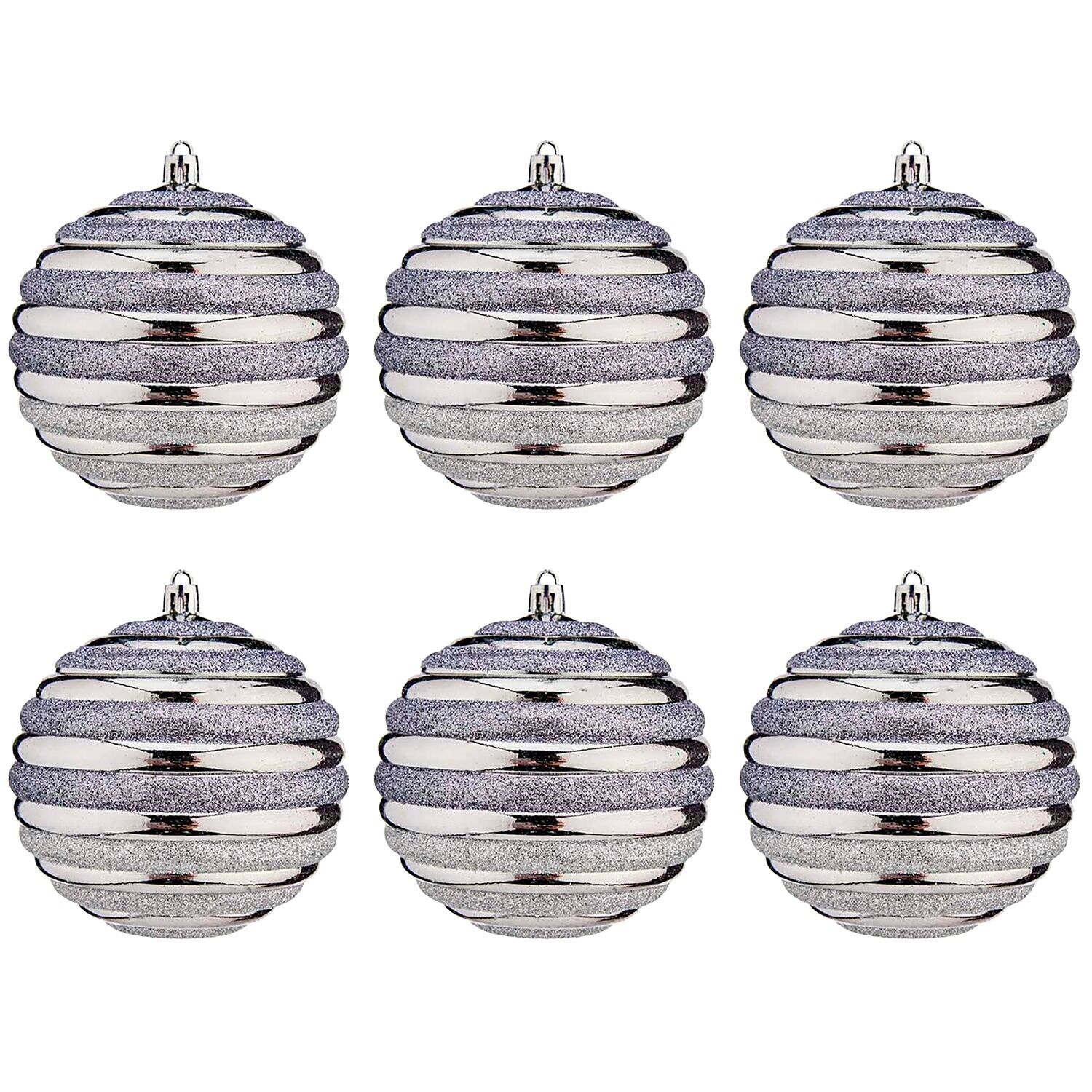Set mit 6 Weihnachtskugeln, 10 cm Durchmesser, in Silber.Farbe: Silber