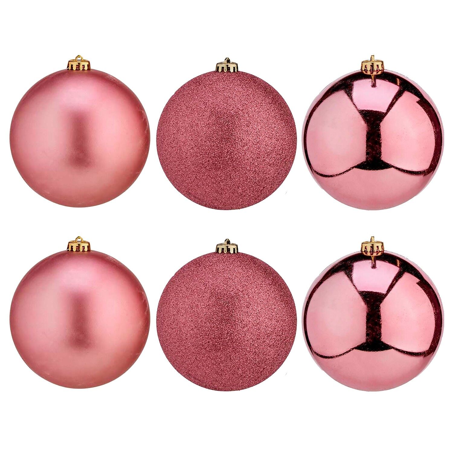 Set mit 6 Weihnachtskugeln DM96470, 10 cm Durchmesser, rosa, sortiert in 3 Ausführungen: glatt, glänzend und strukturiert.Farbe: Rosa