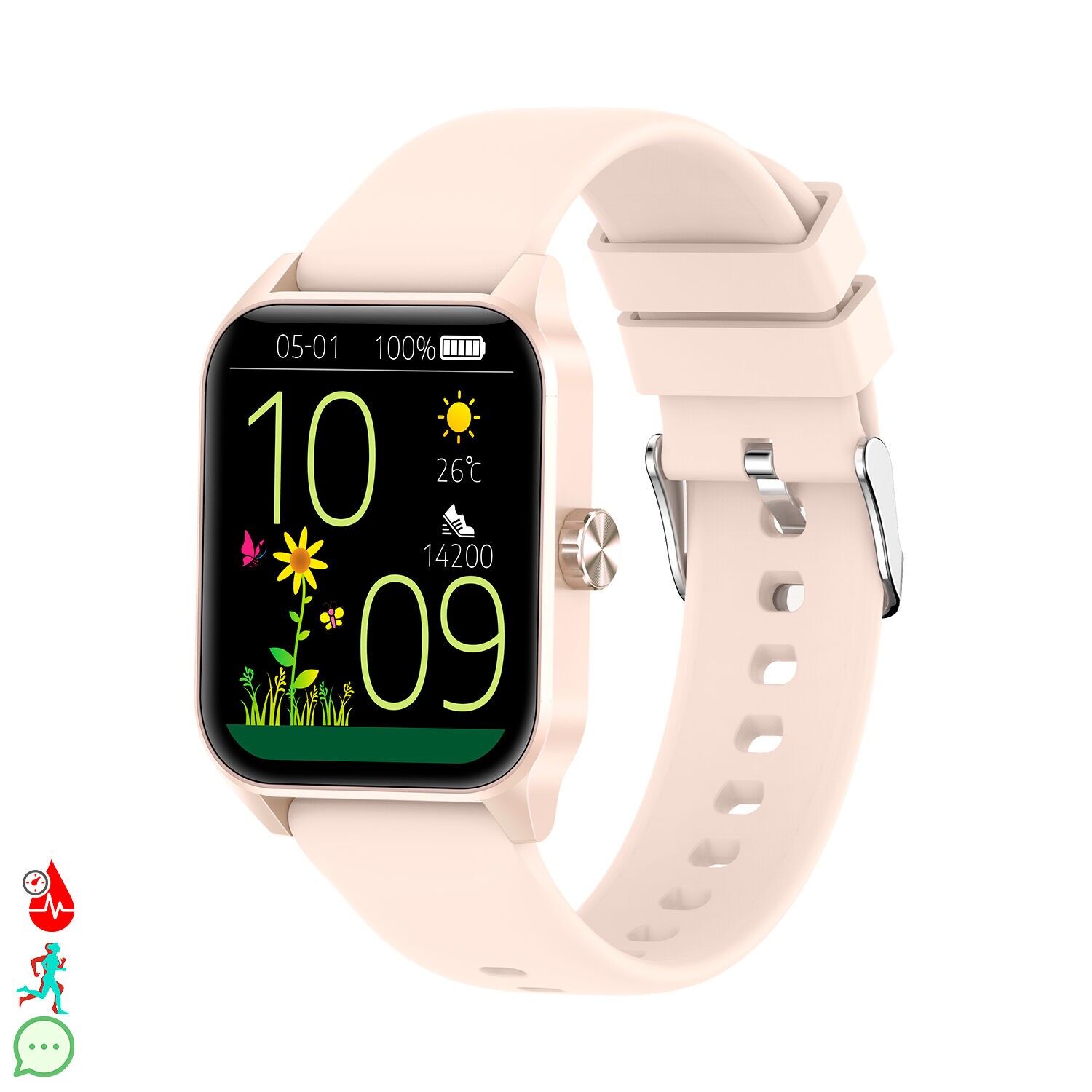 Qx15 Smartwatch mit 1,85"-Bildschirm Bluetooth-Anrufe, über 100 Sportmodi, Herzfrequenz- und Blutsauerstoffüberwachung. Farbe: Hellrosa