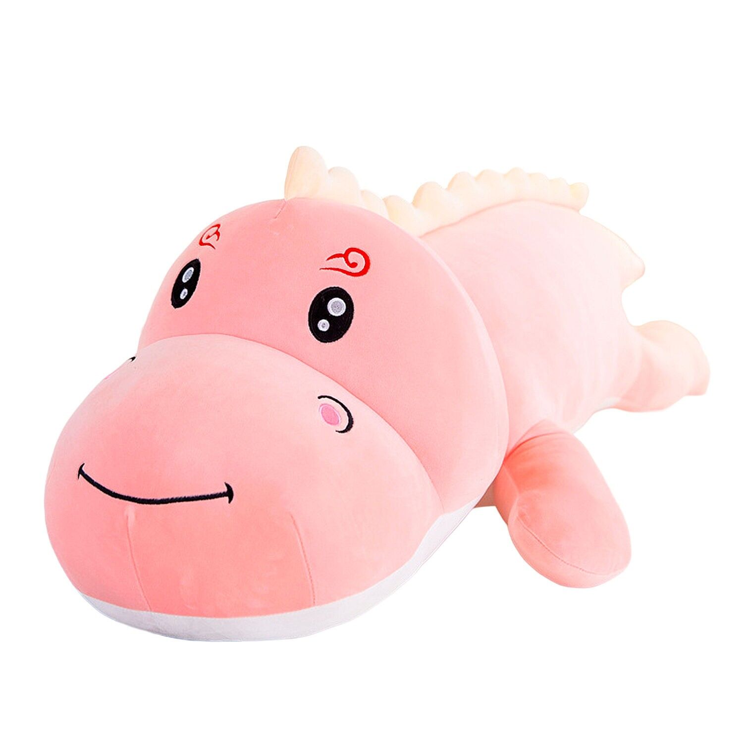 Besonders weiches und flauschiges Kissen mit rosa Dinosaurier-Motiv.