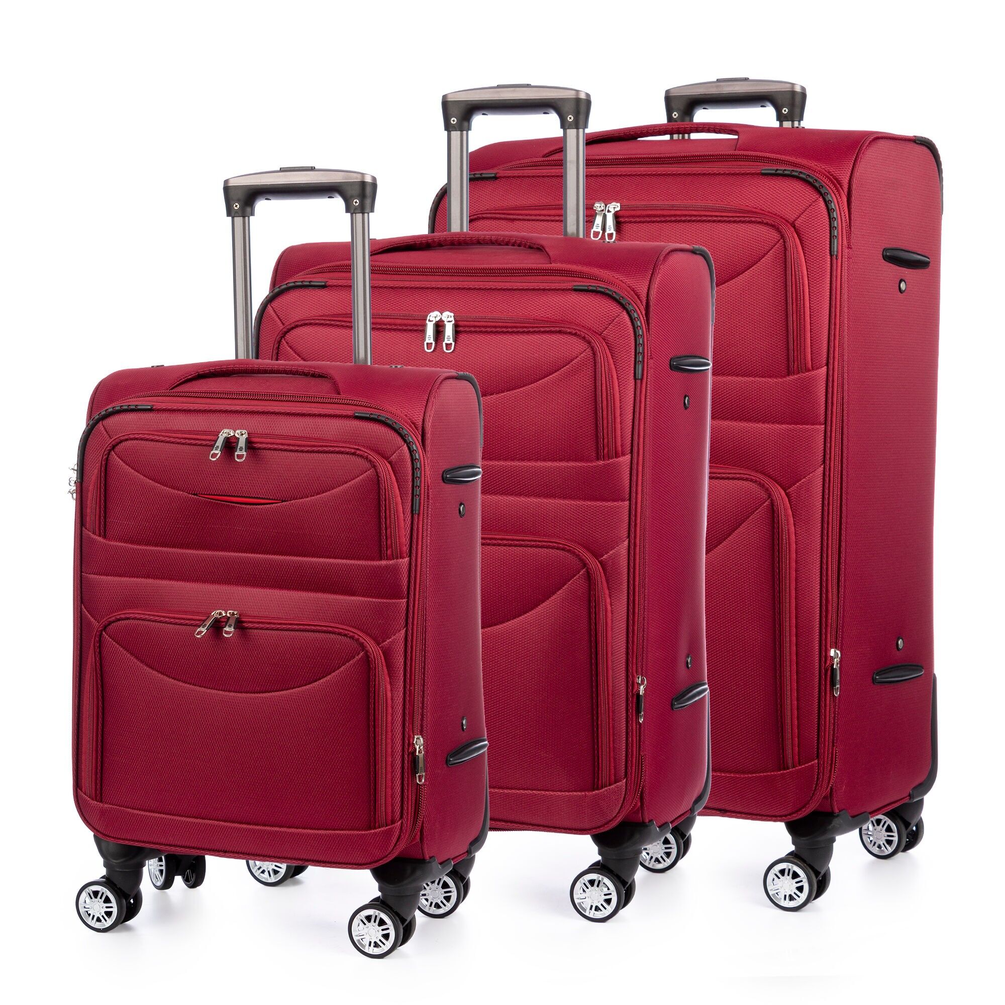 Set di 3 valigie trolley estensibili in tessuto DMBA0078, semirigide. Blocco numerico, 4 ruote girevoli a 360°.