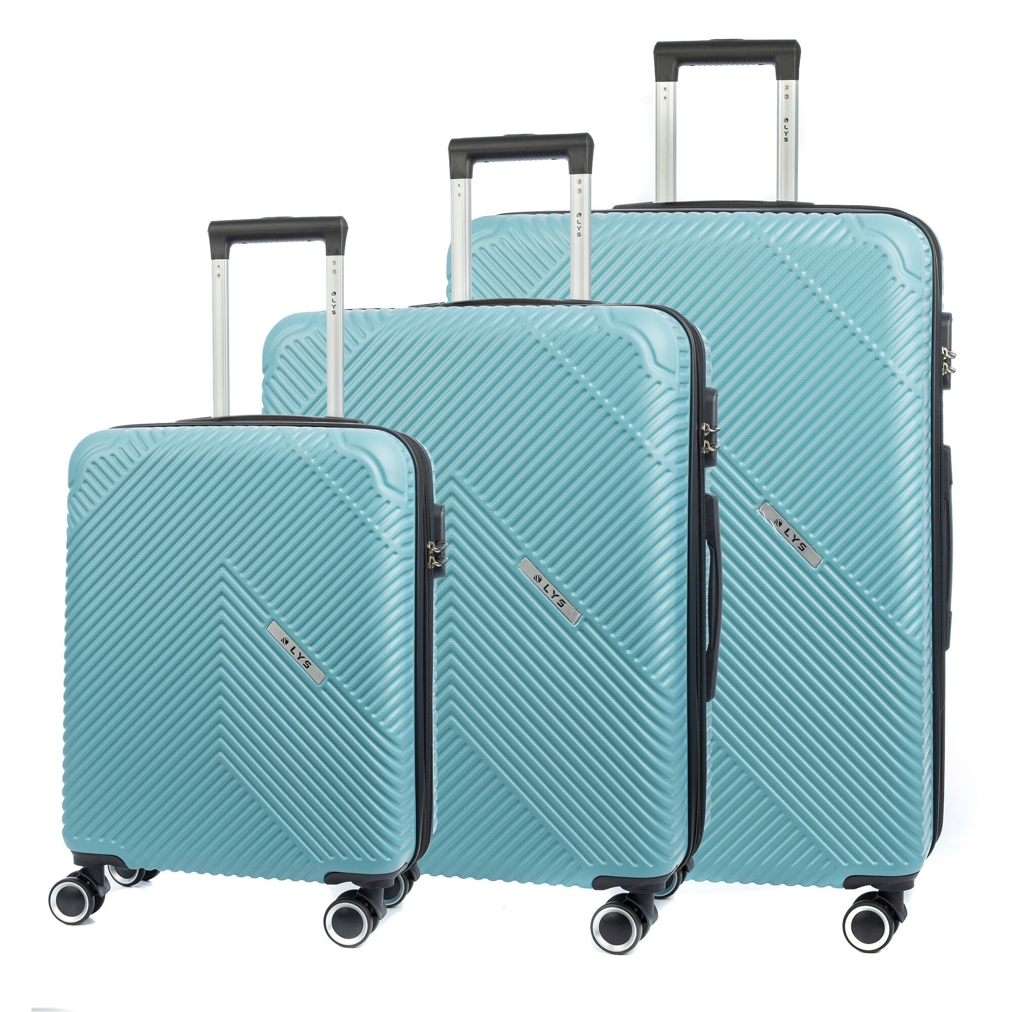 Set di tre valigie Trolley estensibili, in materiale ABS leggero e ad alta resistenza. Serratura numerica, 4 doppie ruote girevoli a 360°.