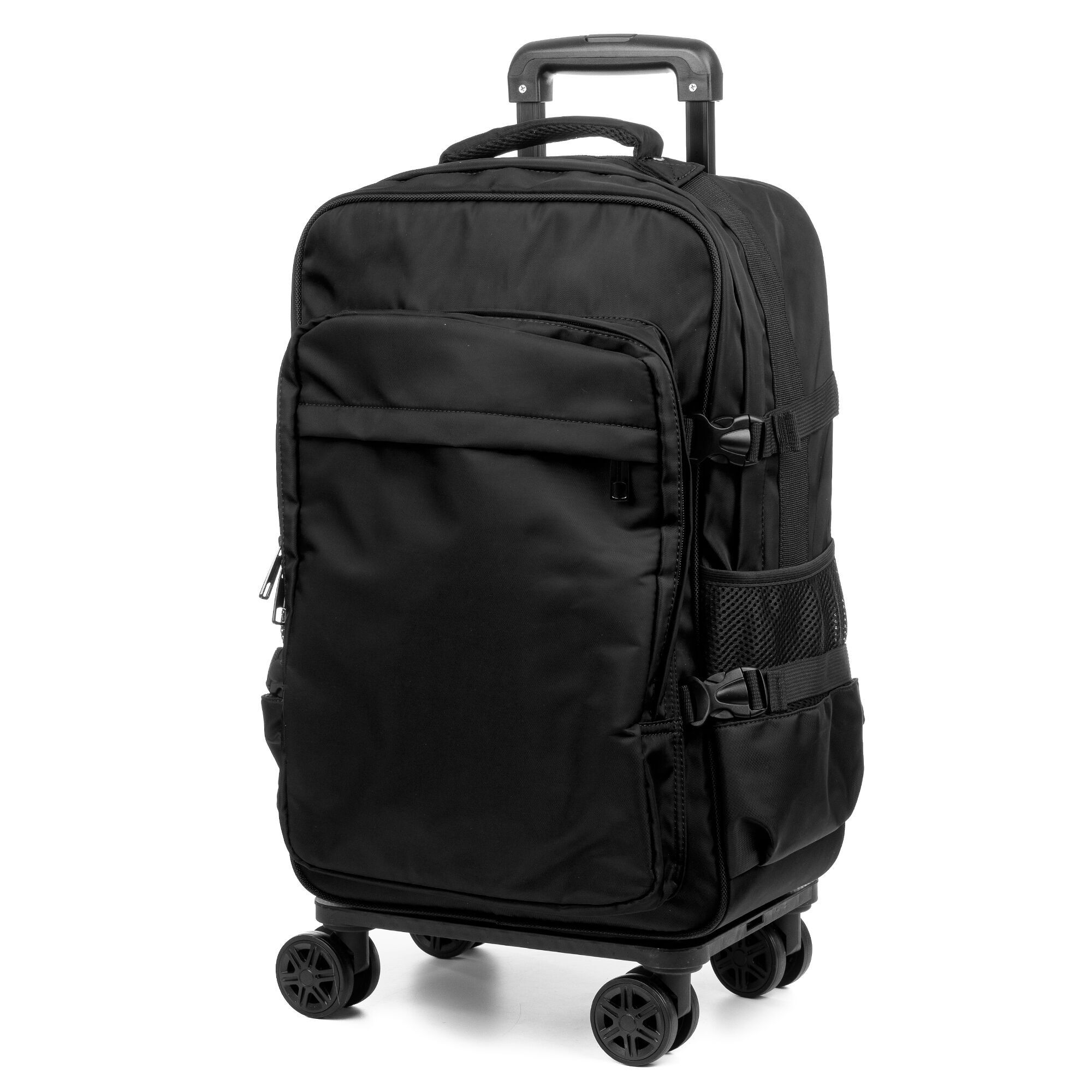 Valigia trolley da cabina, realizzata in materiale leggero e impermeabile ad alta resistenza. 4 ruote doppie che ruotano di 360° e sono staccabili.