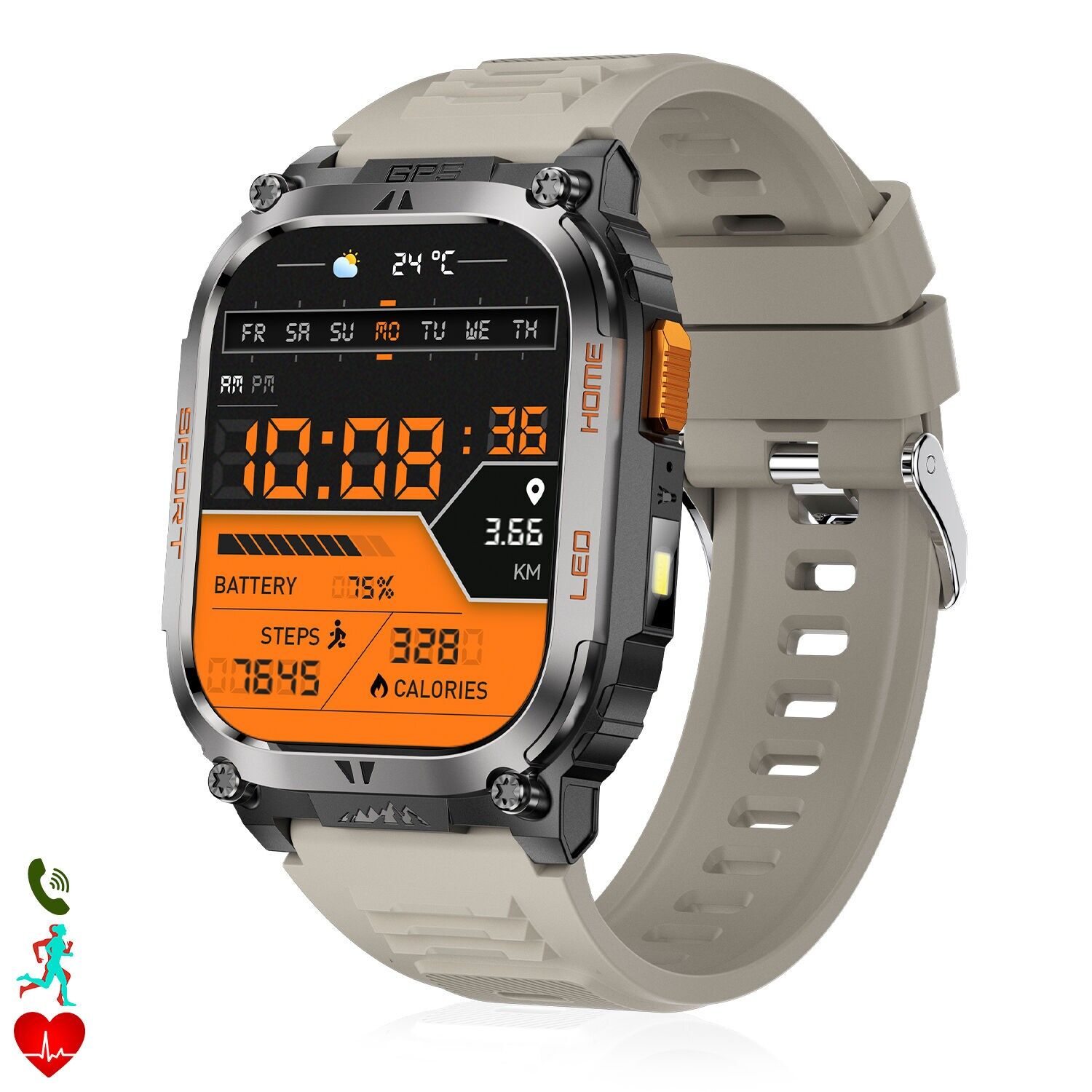Smartwatch QX18, chiamate Bluetooth, GPS + 4 sistemi di localizzazione, torcia, oltre 170 modalità sportive e monitoraggio della salute.