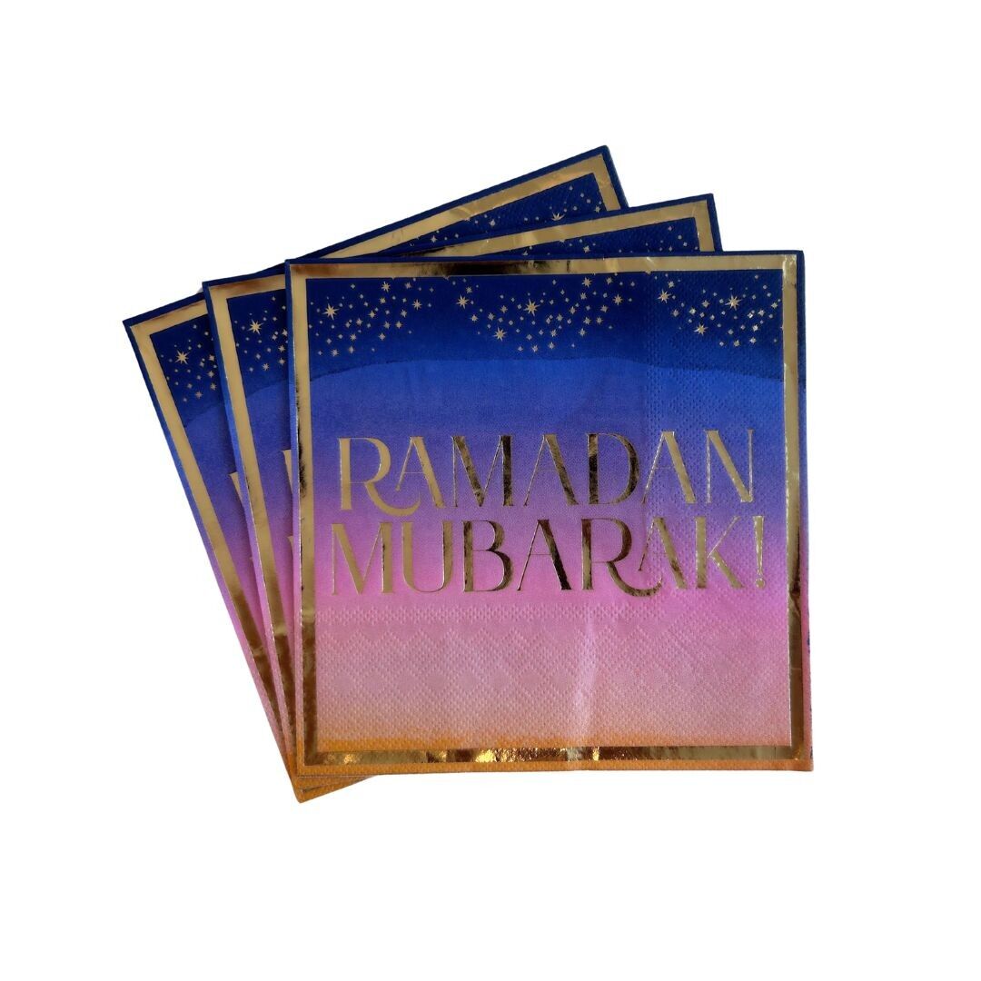 Serviettes de table Ramadan Mubarak (paquet de 20) - Violet et or