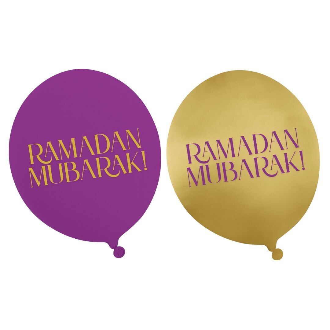 Ballons de fête Ramadan Mubarak (paquet de 10) - Violet et or