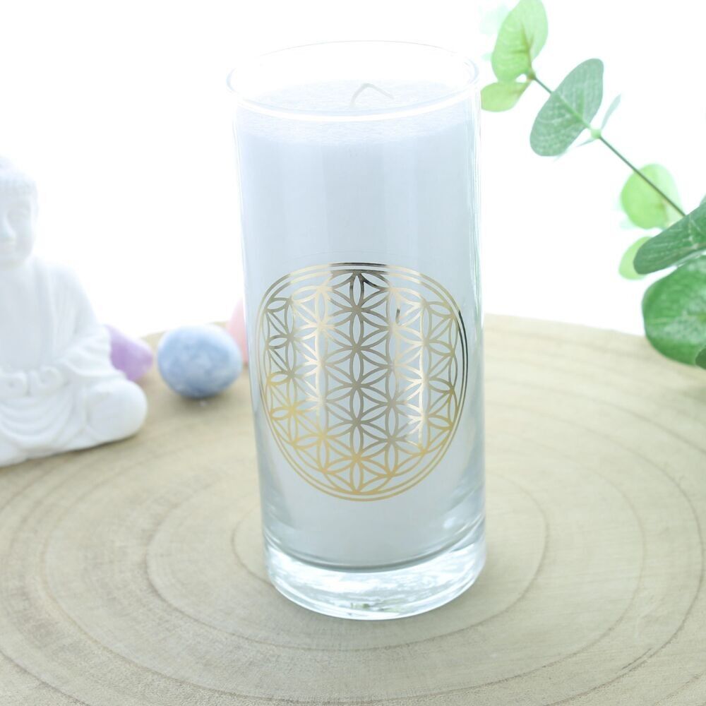 White Vegetable Wax Candle Flower of Life