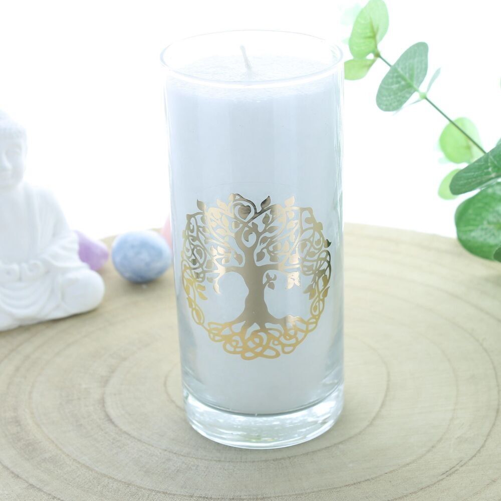 White Vegetable Wax Candle Tree of Life