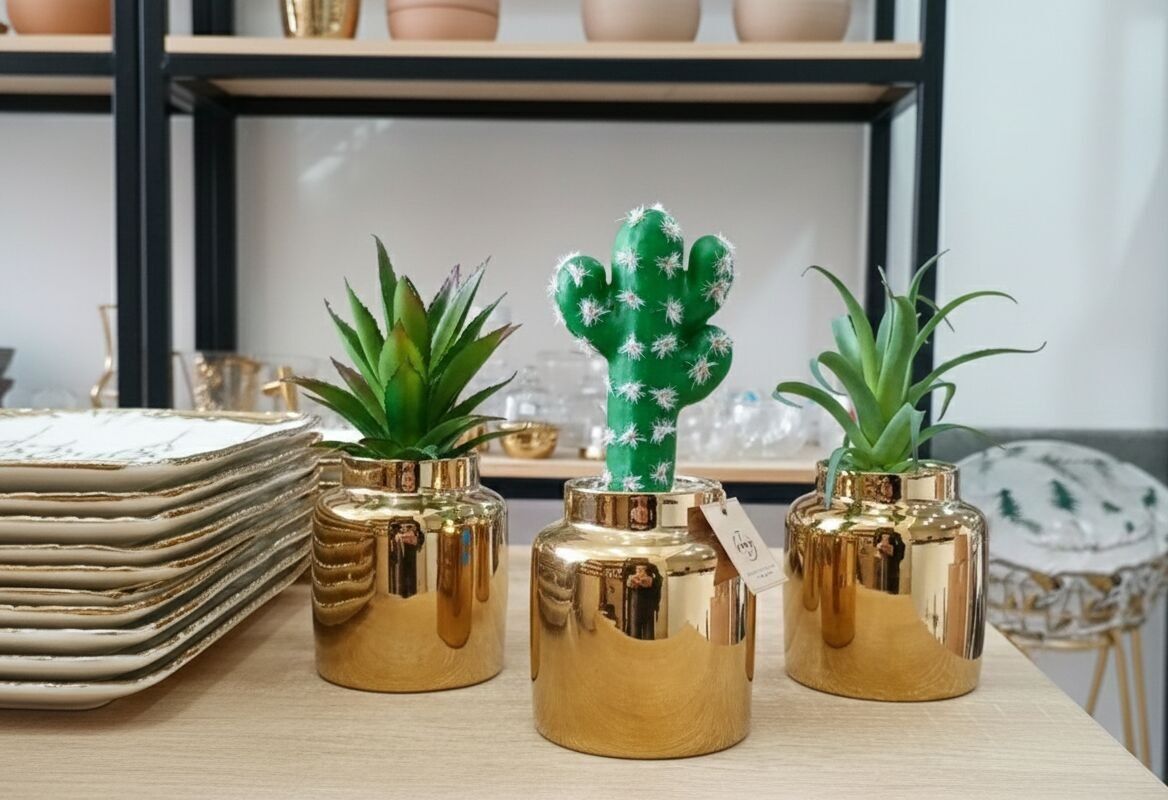 Mini-Gold-Metallic-Keramiktöpfe – Moderne, reflektierende Tischpflanzgefäße