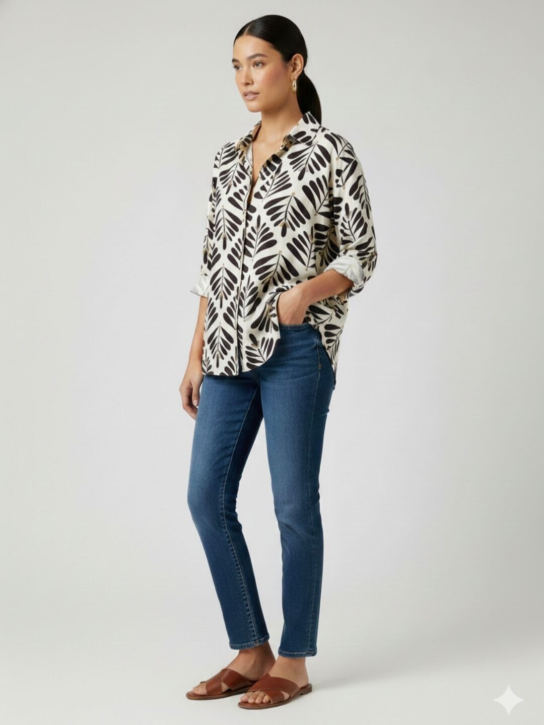 Hemd mit Blättermuster – Bohemian-Stil PAB526