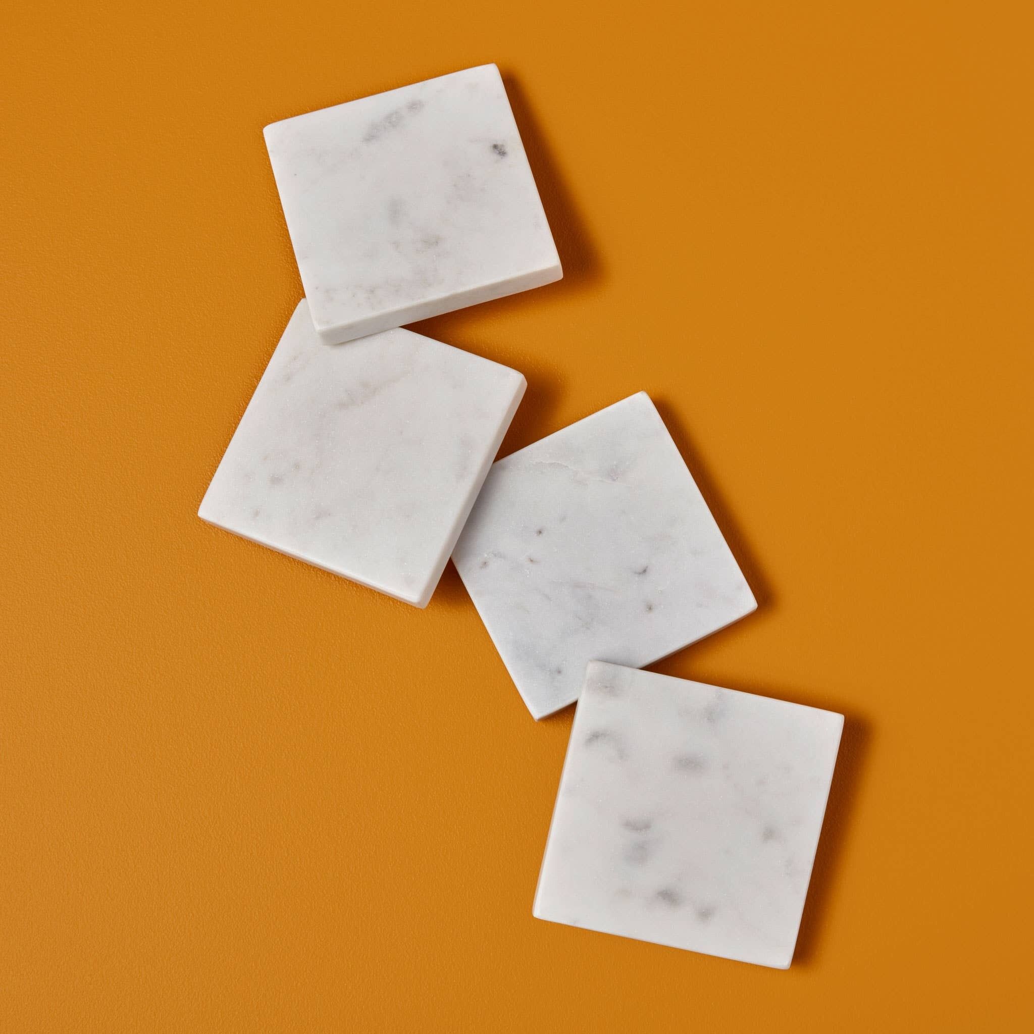 White Marble Square Coasters, Set of 4