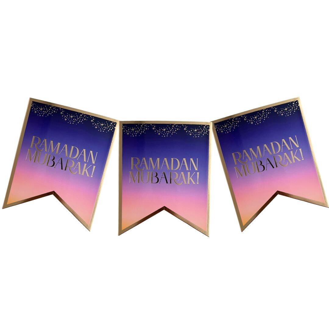Bannière de fête Ramadan Mubarak - Violet et or