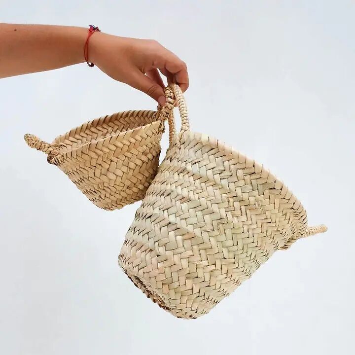 Mini cesta marroquí Doum natural: cesta redonda de hoja de palma tejida a mano