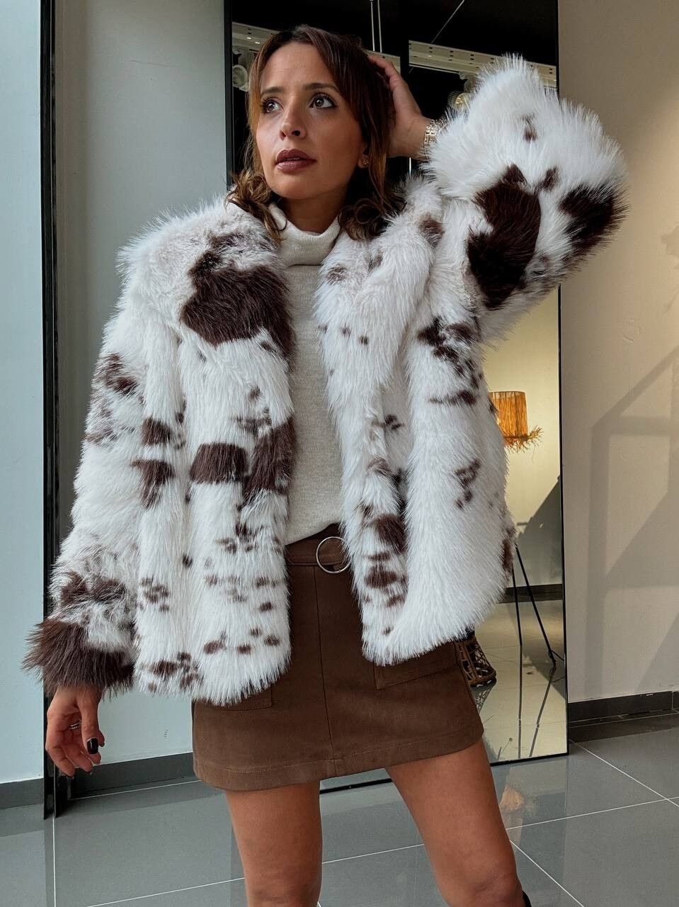 Cappotto in pelliccia sintetica con cintura - Tasche - Taglia unica