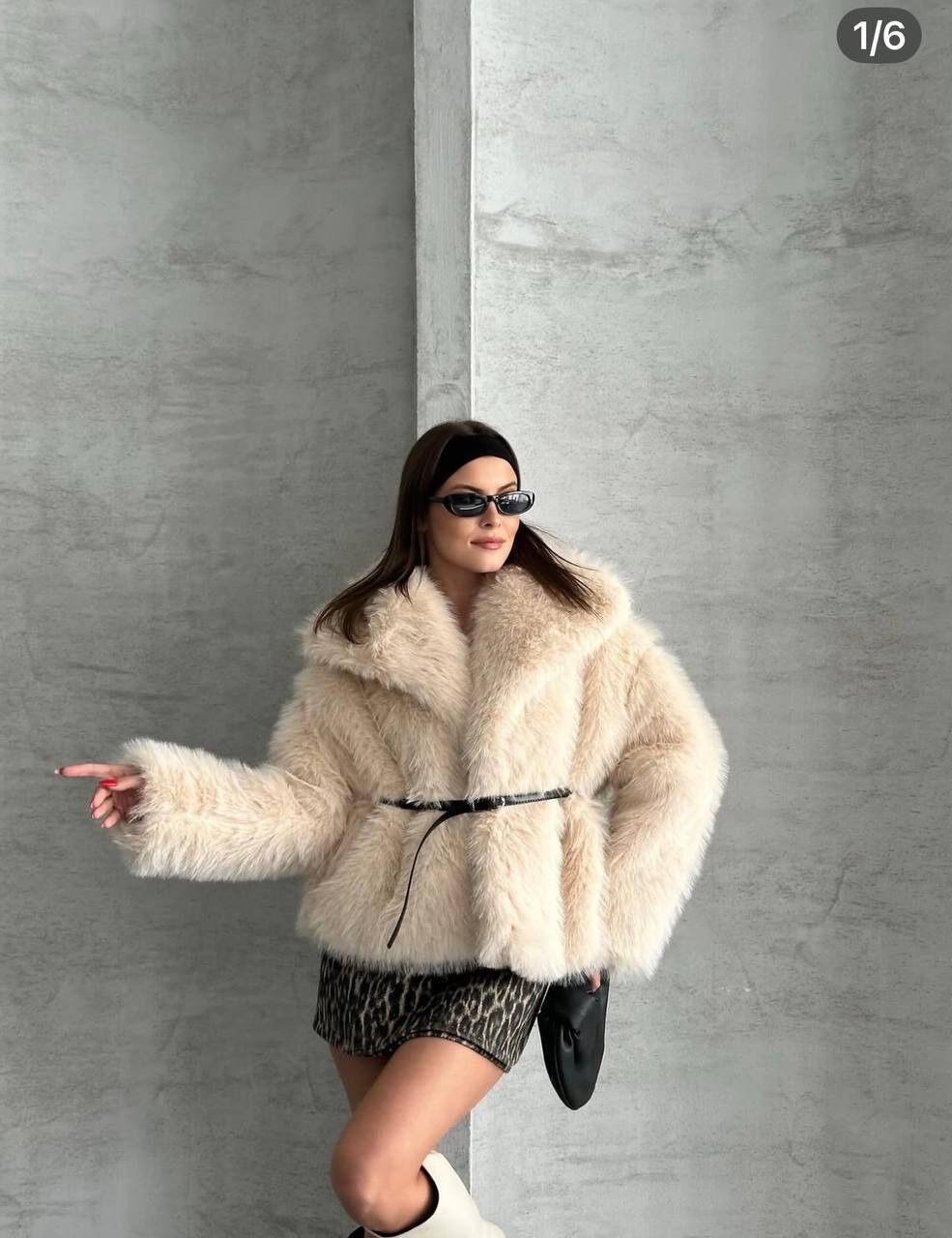 Cappotto in pelliccia sintetica con cintura - Tasche - Taglia unica