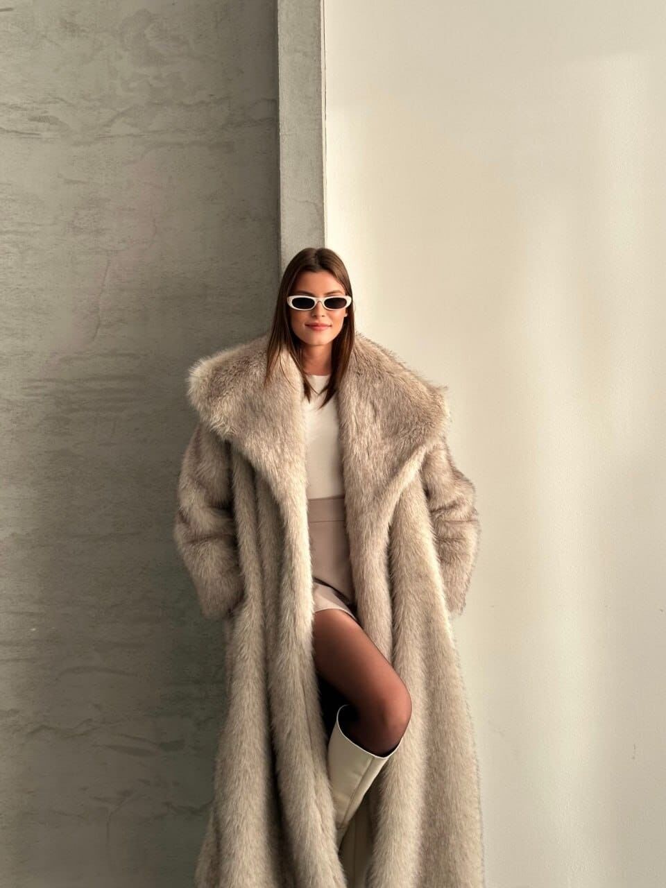 Cappotto lungo in pelliccia sintetica – Taglia unica