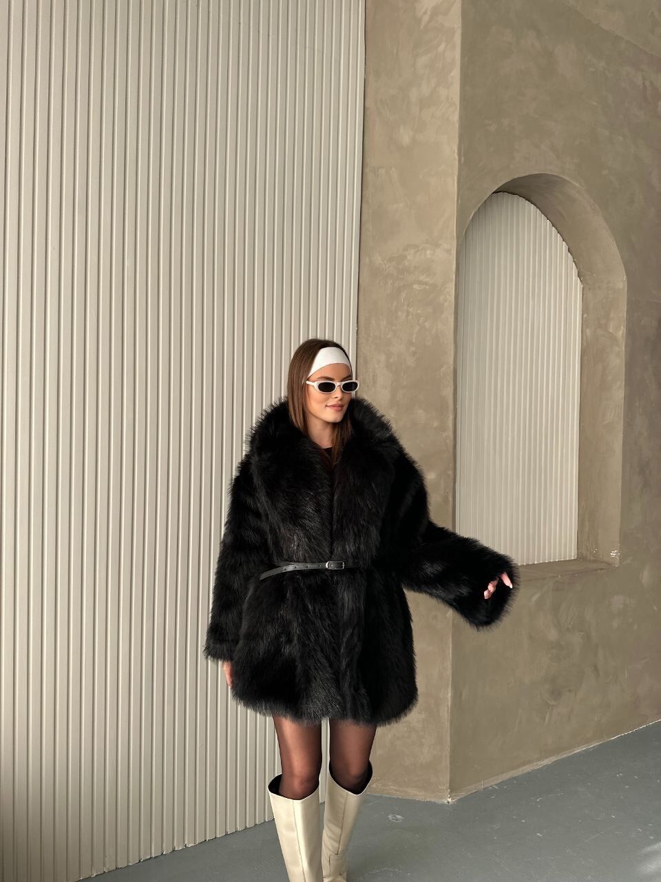 Cappotto in pelliccia sintetica con cintura - Tasche - Taglia unica