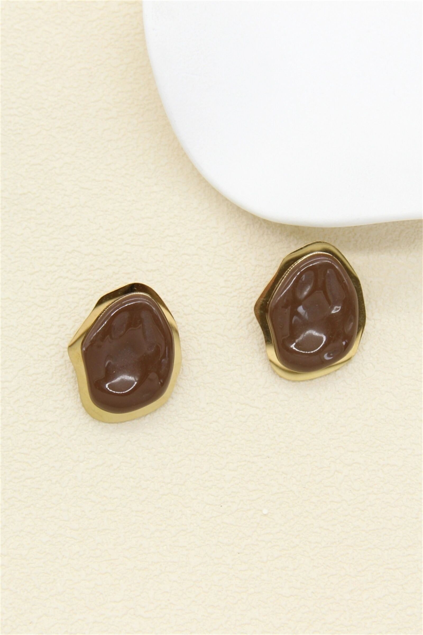 Resin & stainless steel earrings – Organic chocolate style