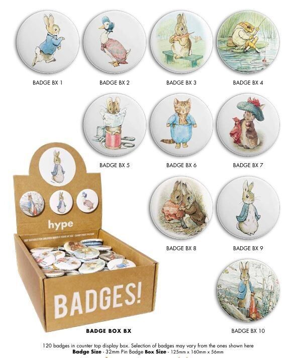 CAJAS DE 120 INSIGNIAS DE BEATRIX POTTER