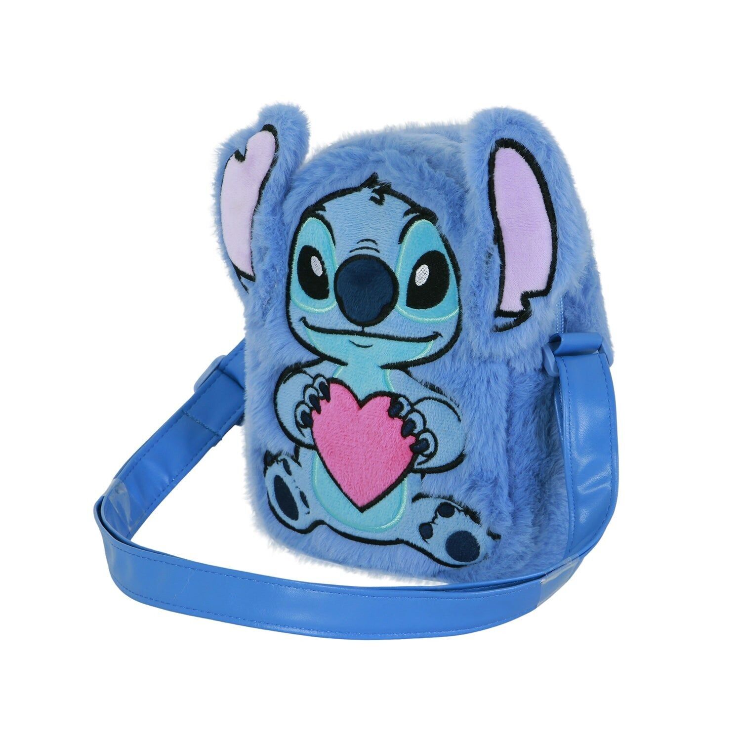 Disney Lilo y Stitch Heart-Bolso Bandolera Cuadrado Plush, Azul