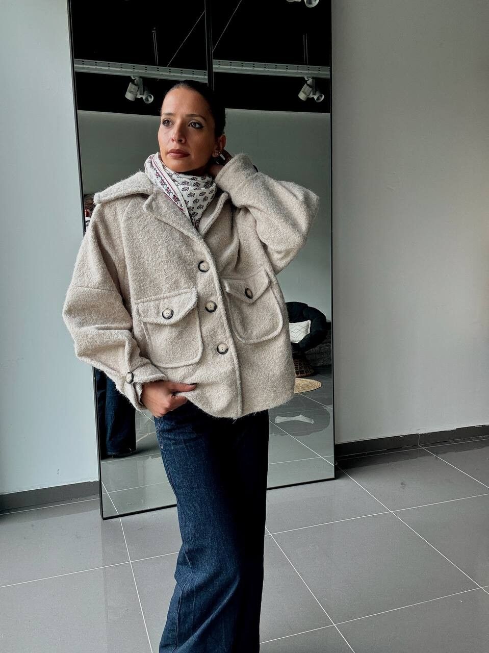 Abrigo texturizado con bolsillos grandes – Talla única