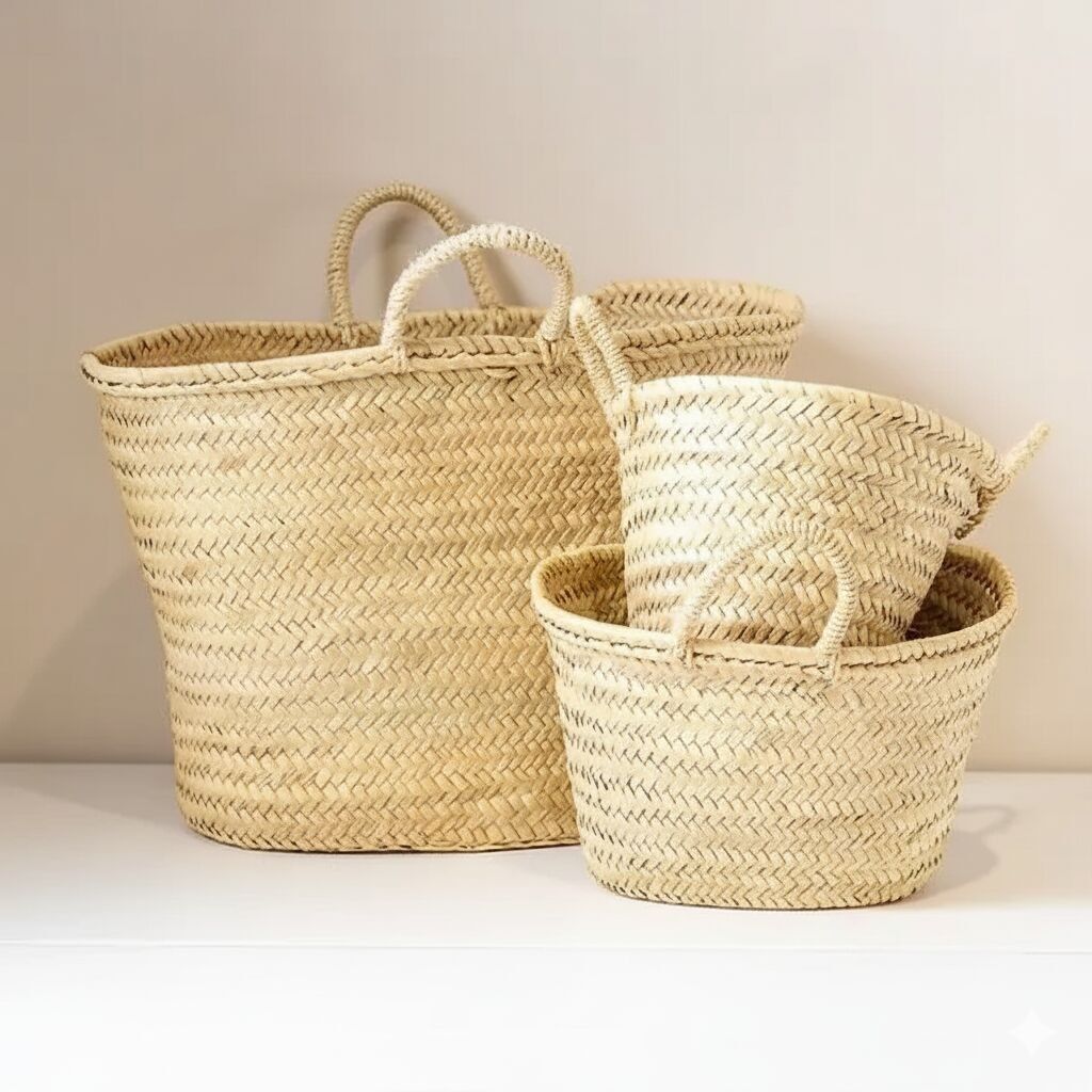Panier de marché français – Sac cabas marocain en paille tressée à la main