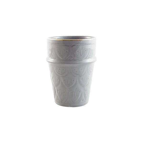 Beldi Ceramic Embossed Cups Light Grey - Set of 2 with 12-Carat Gold Rim | 8cmx11cm