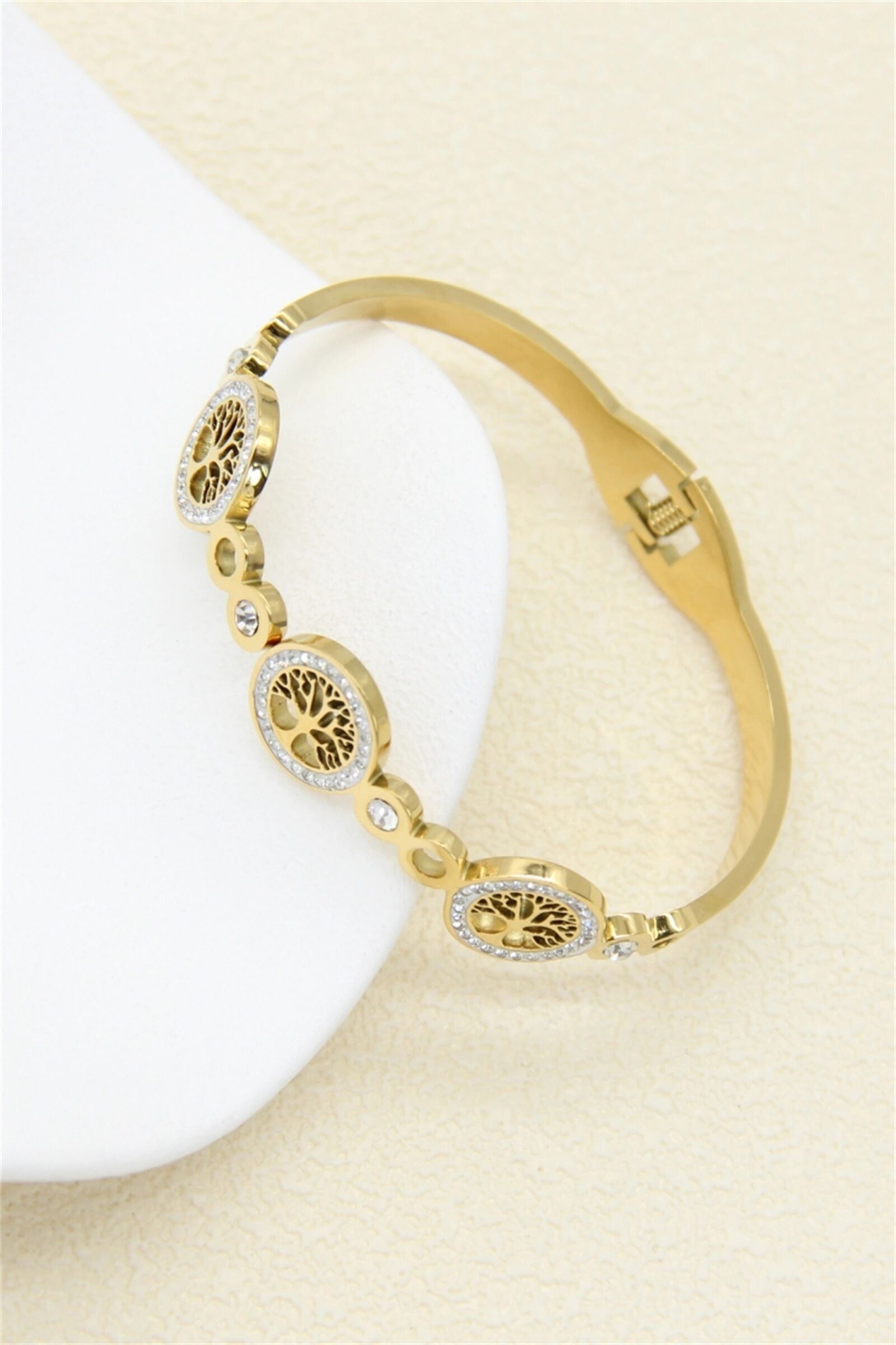 Bracelet Jonc Arbre de Vie en Acier Inoxydable – Élégance & Lumière