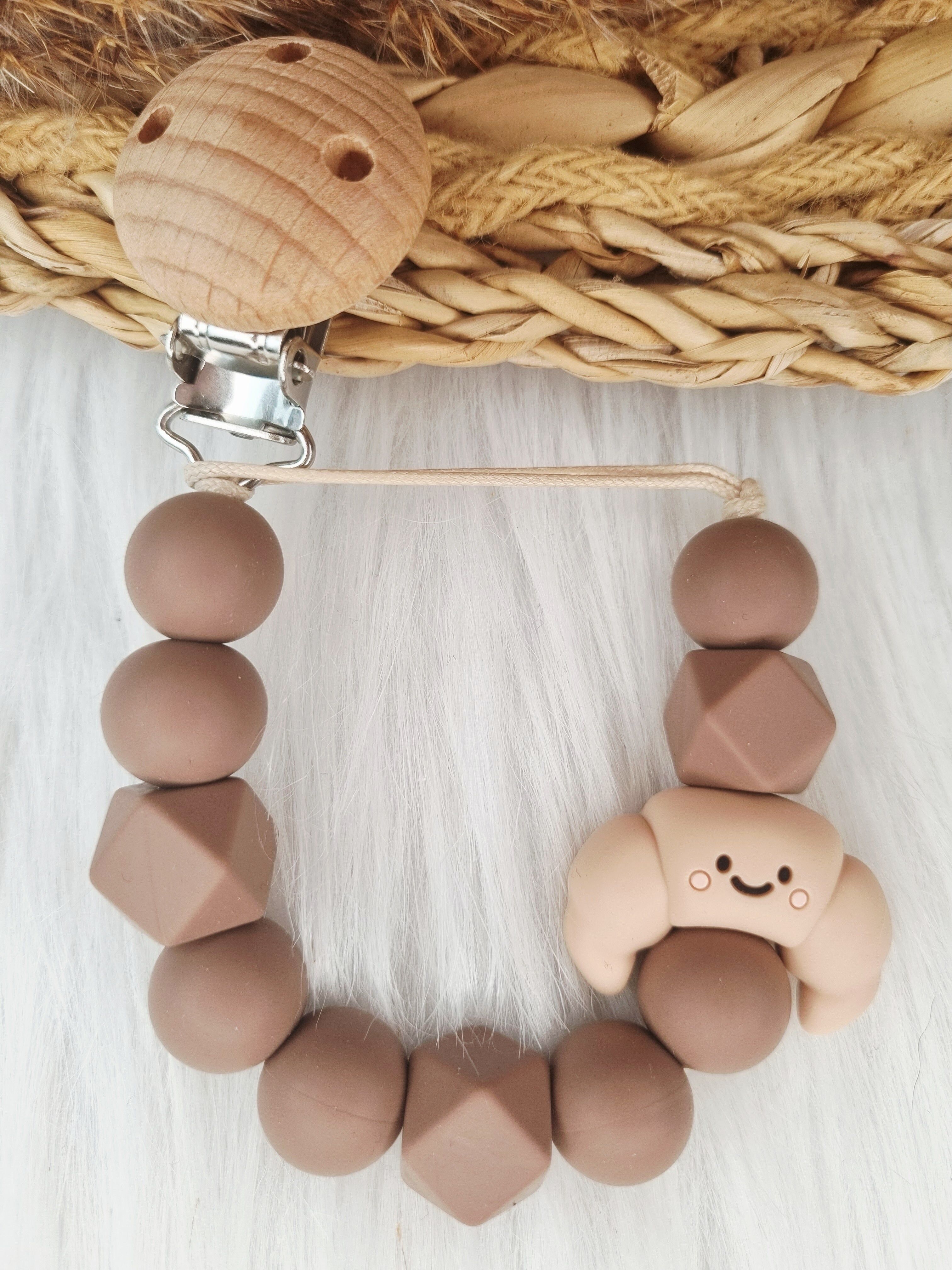 Chaîne de tétines - Croissant neutre (beige ou brownie)