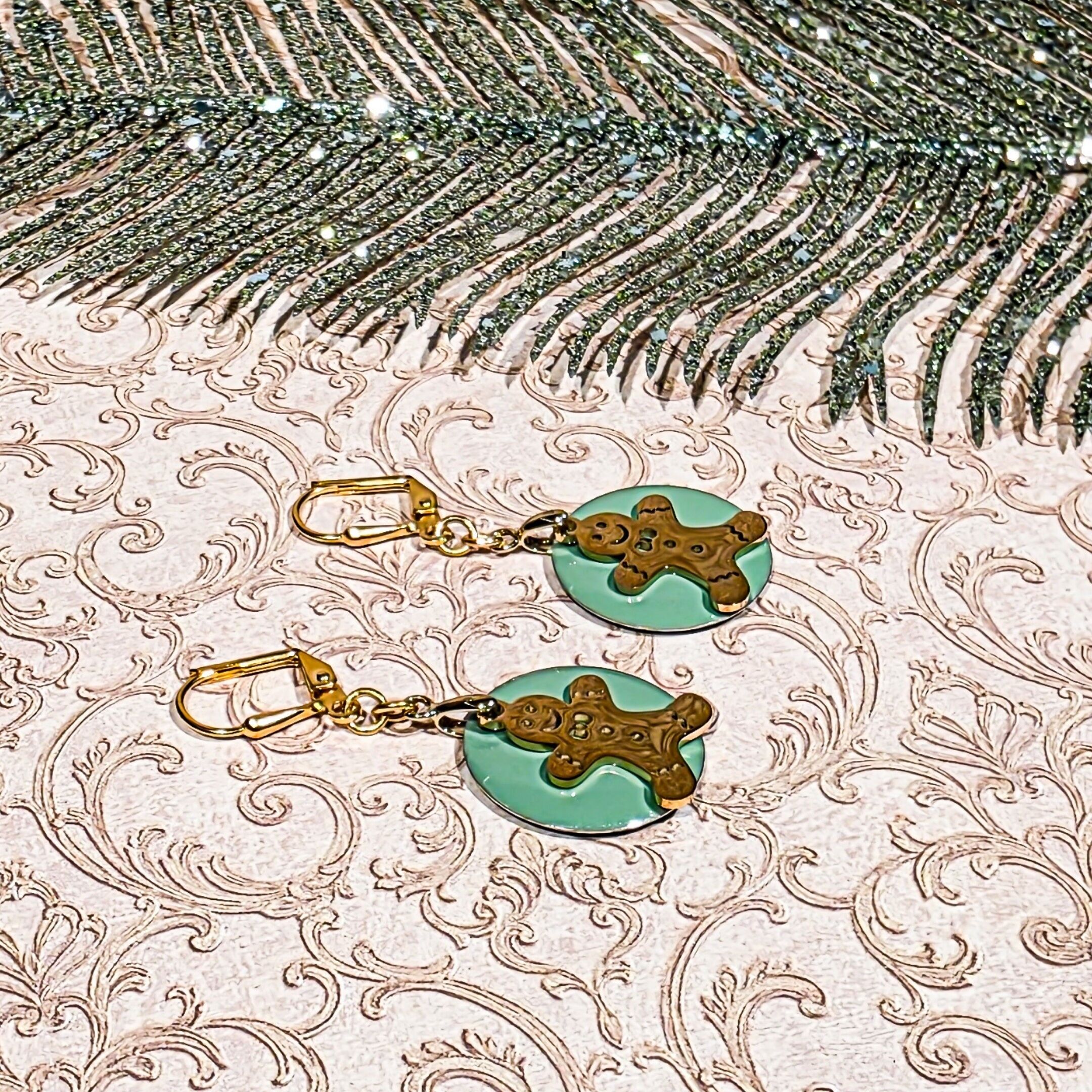 Handmade gingerbread or green coral sequin Christmas tree earrings for women - Mother's Day Gift for Mom - Teacher Gift - Christmas