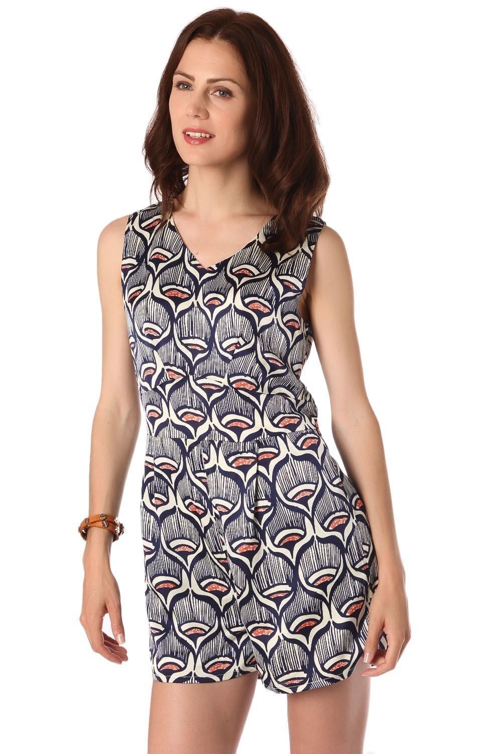 Marineblauer, bedruckter Strampler aus Satin