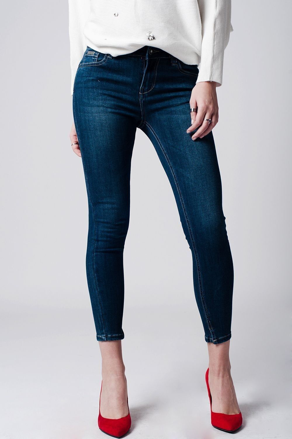 Skinny-Jeans mit niedriger Taille in dunkelblauer Waschung