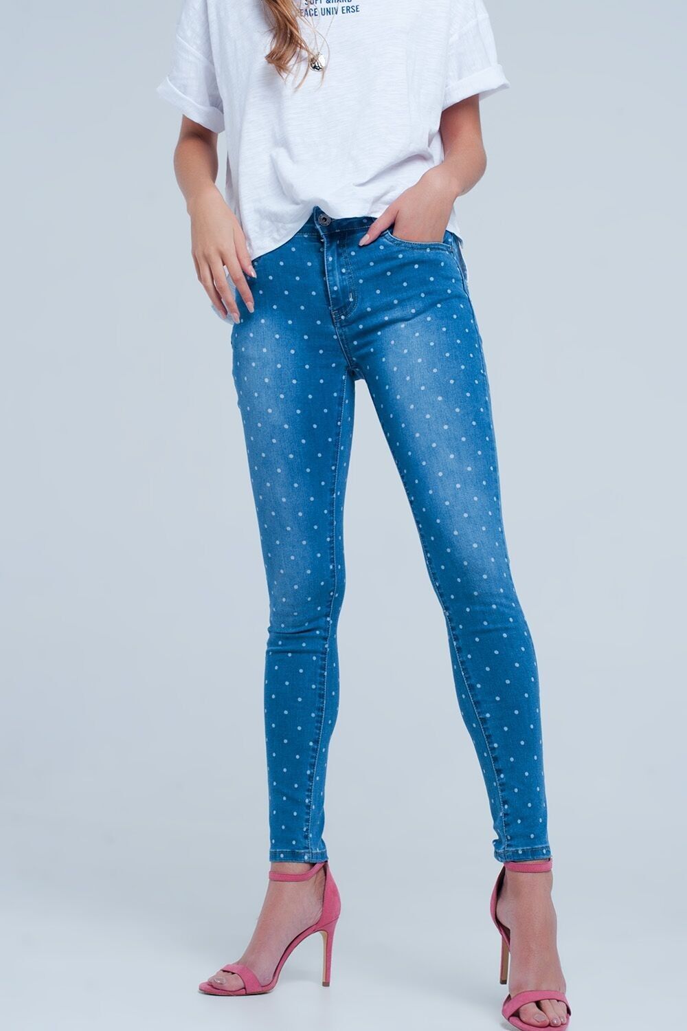 Skinny jeans in polka dot print