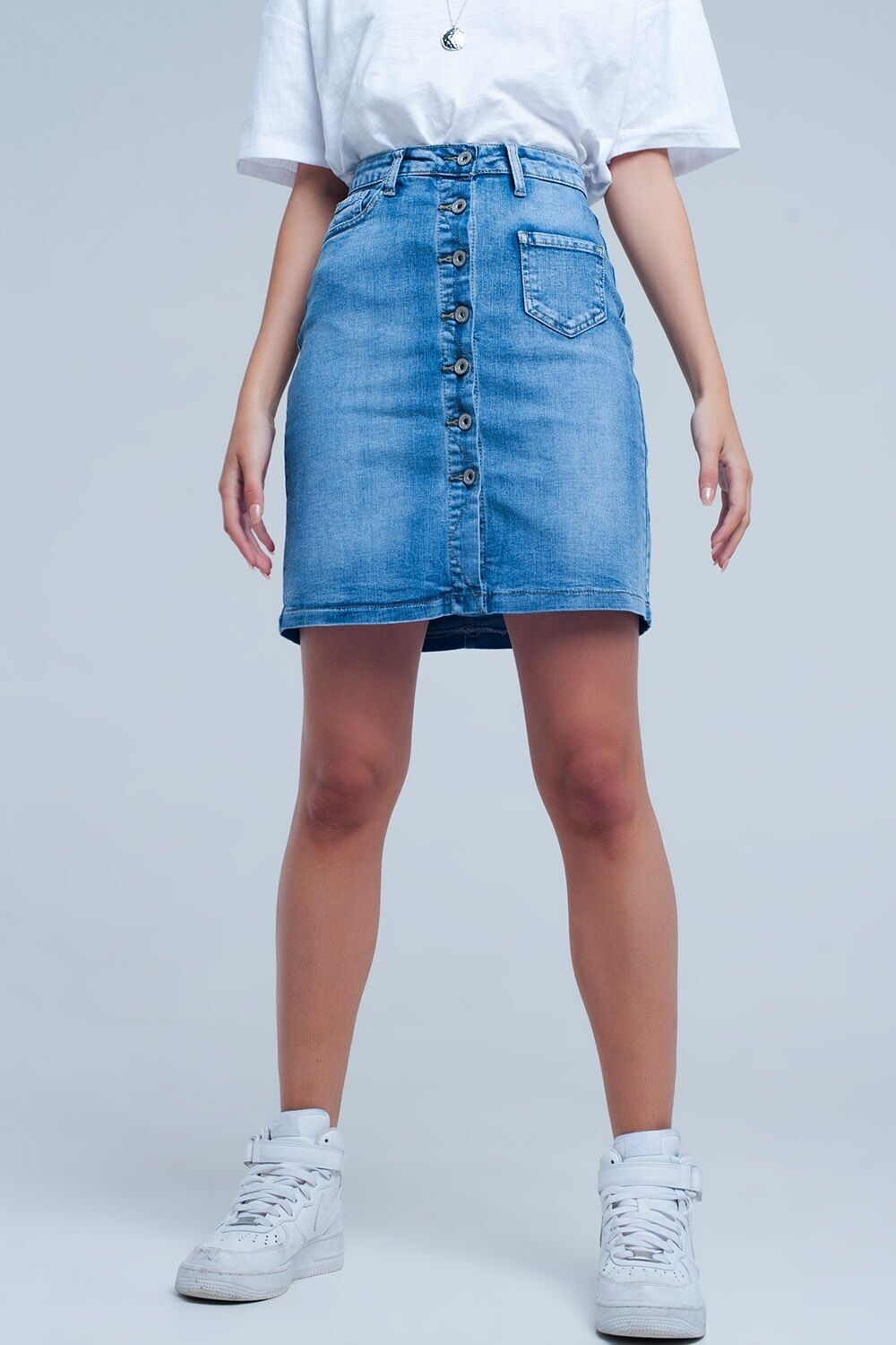 Button through denim skirt