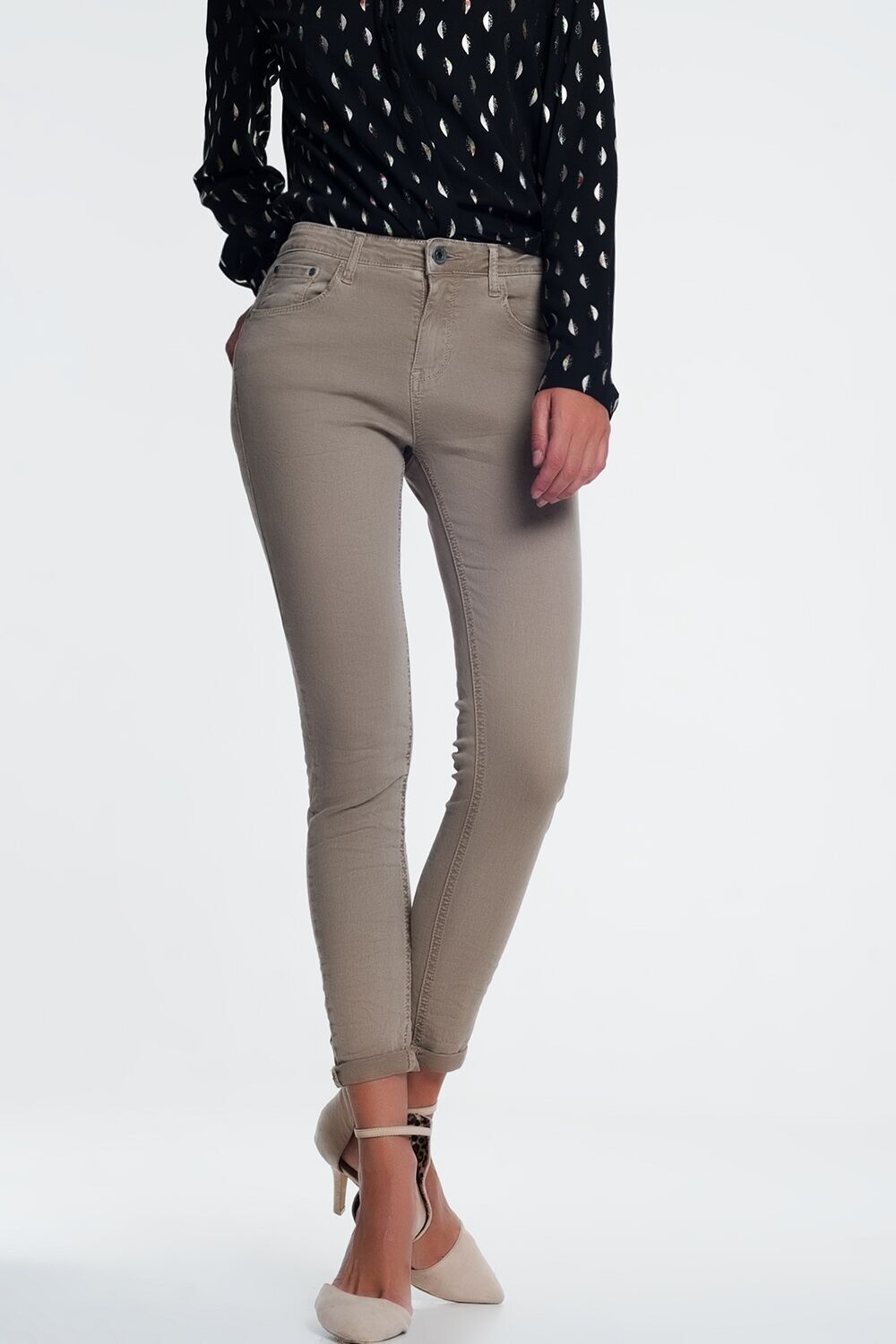 high waist skinny jeans in beige
