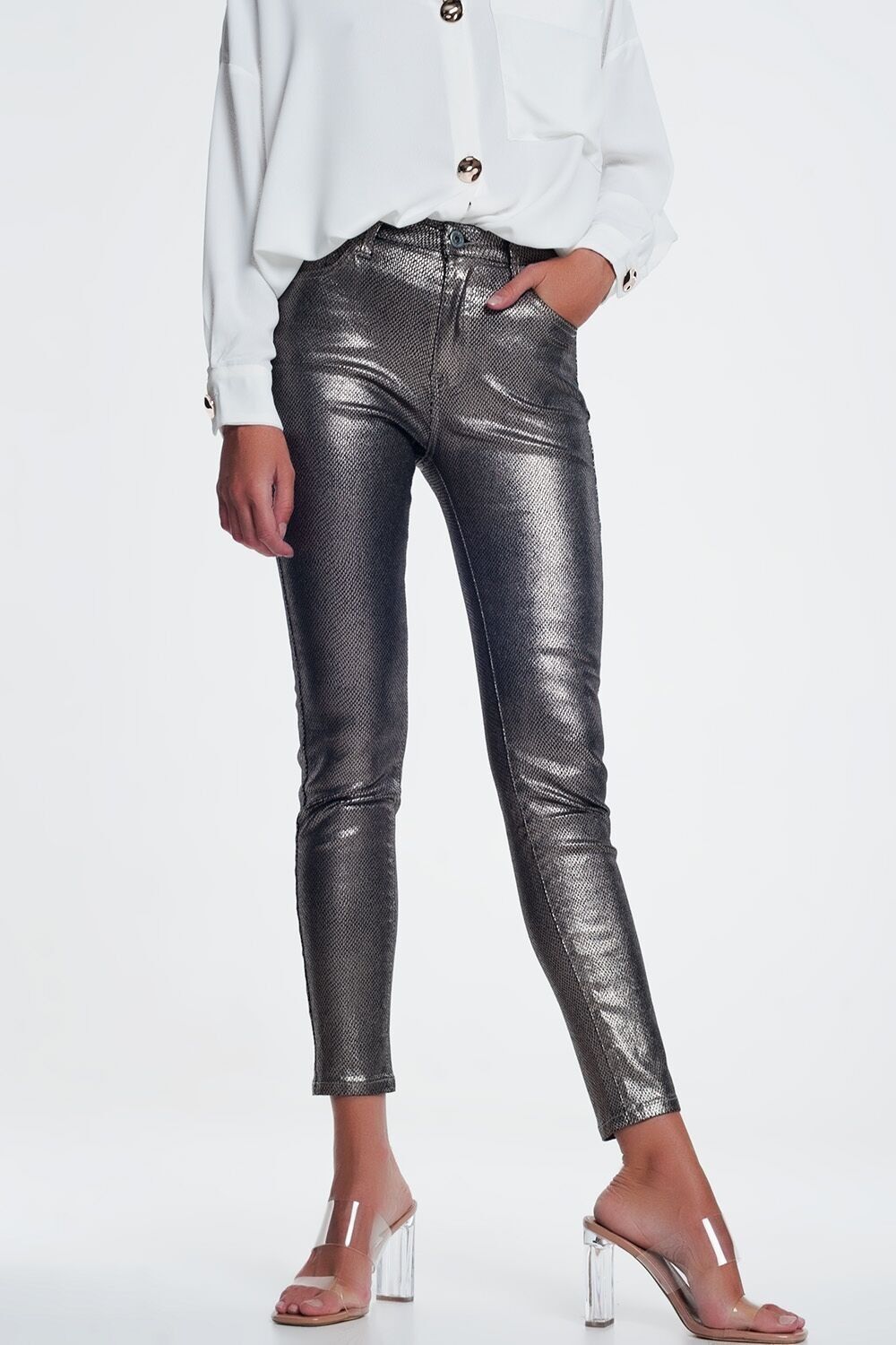 Silver trousers with snake print