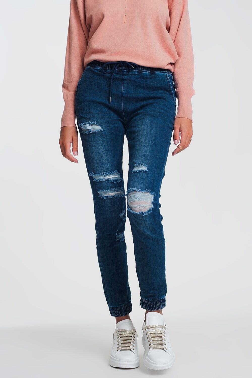 Leichte Joggerjeans aus dunklem Denim