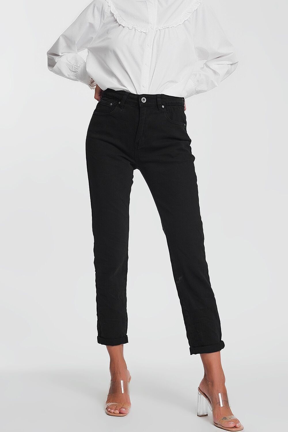 Jeans mit geradem Bein und hoher Taille in Schwarz