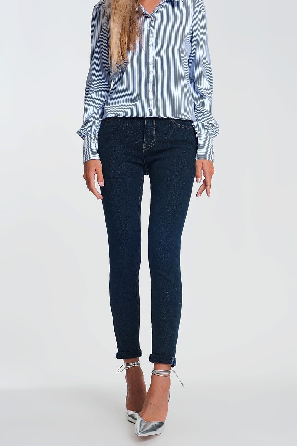 Sparkley Jeans mit hoher Taille in dunkler Waschung