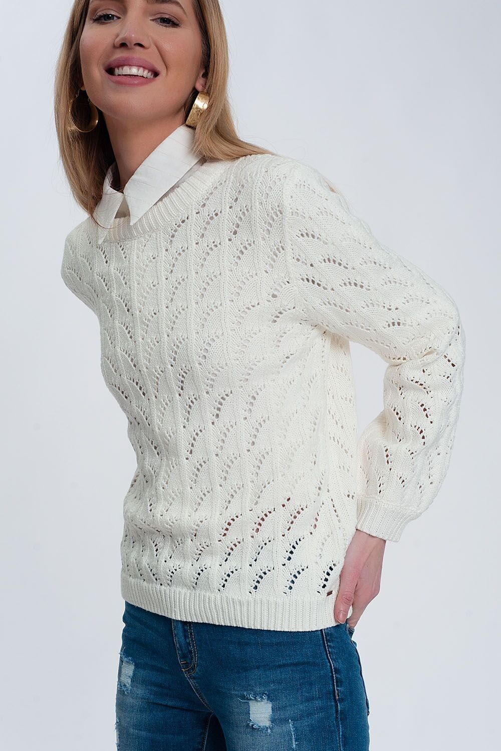 Häkelpullover in Creme