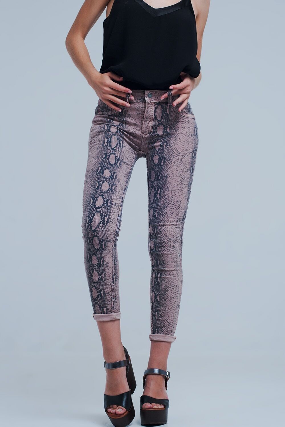 Wendejeans in Rosa mit Animal-Print