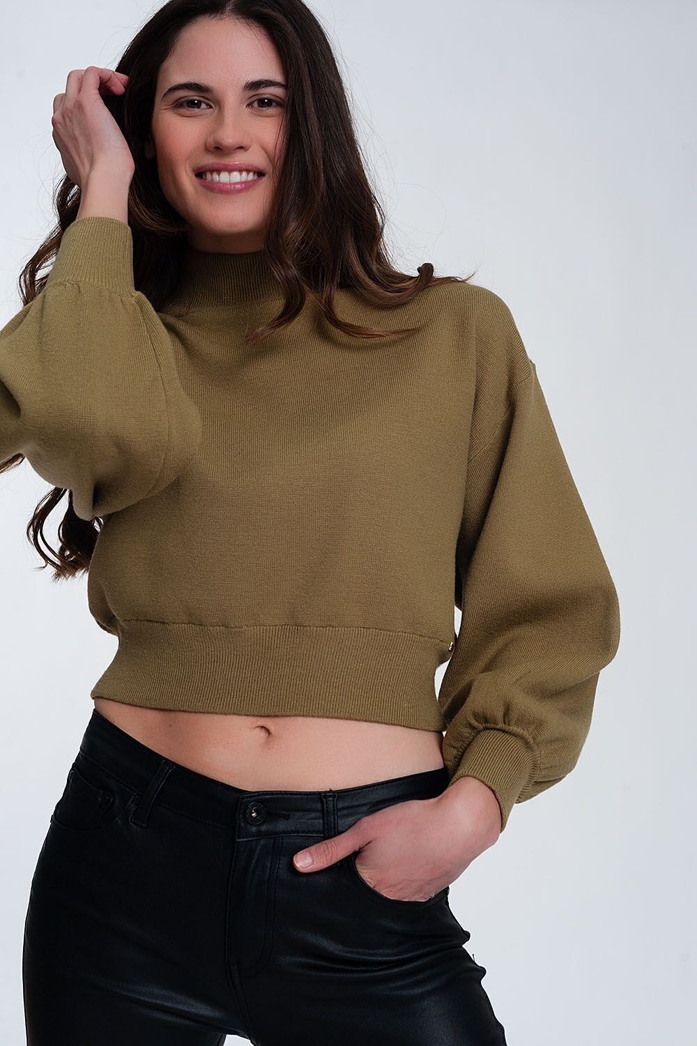 Neck Crop Jumper in grün