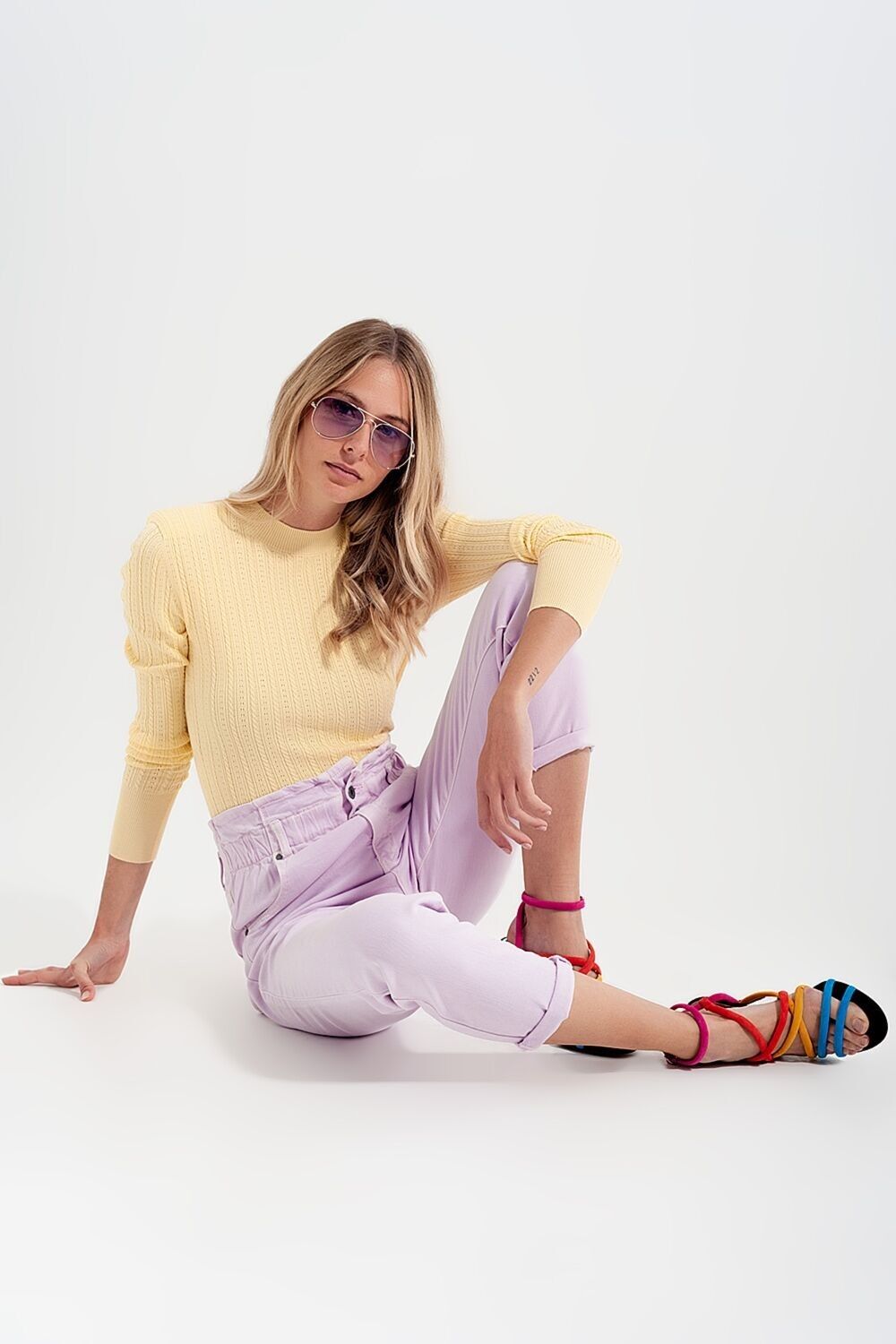 Elasticated Papiertüte Taille Mama Jeans in Flieder