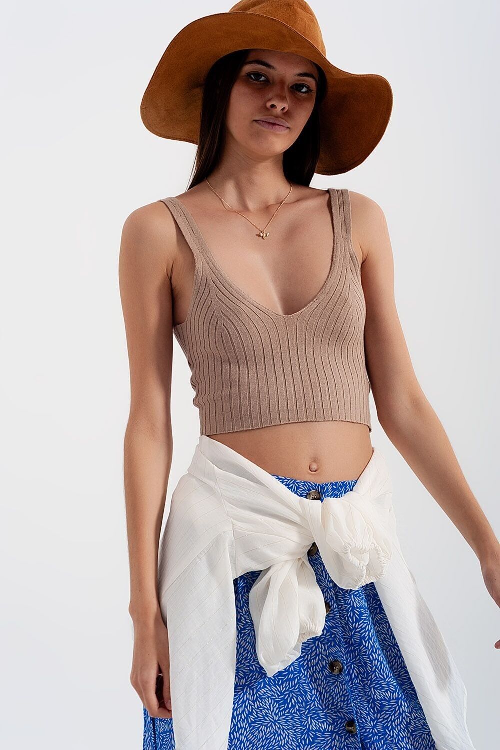 Gestricktes Crop-Top in Beige